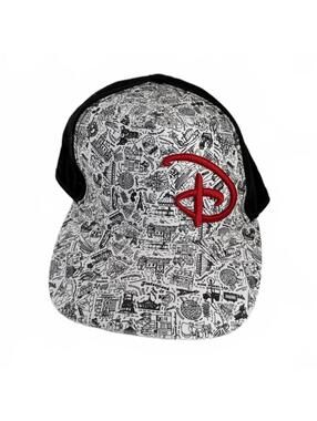 Disney Parks Authentic Park Icons Red D Logo Snapback Hat Adult Black White